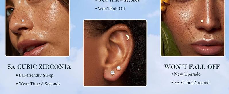 MILACOLATO 14K Plated Gold Threadless Nose Studs for Women Hypoallergenic Surgical Steel Nose Rings Push In Flat back Nose Stud Labret Studs CZ Tragus Helix Piercing Jewelry 16G 18G 20G