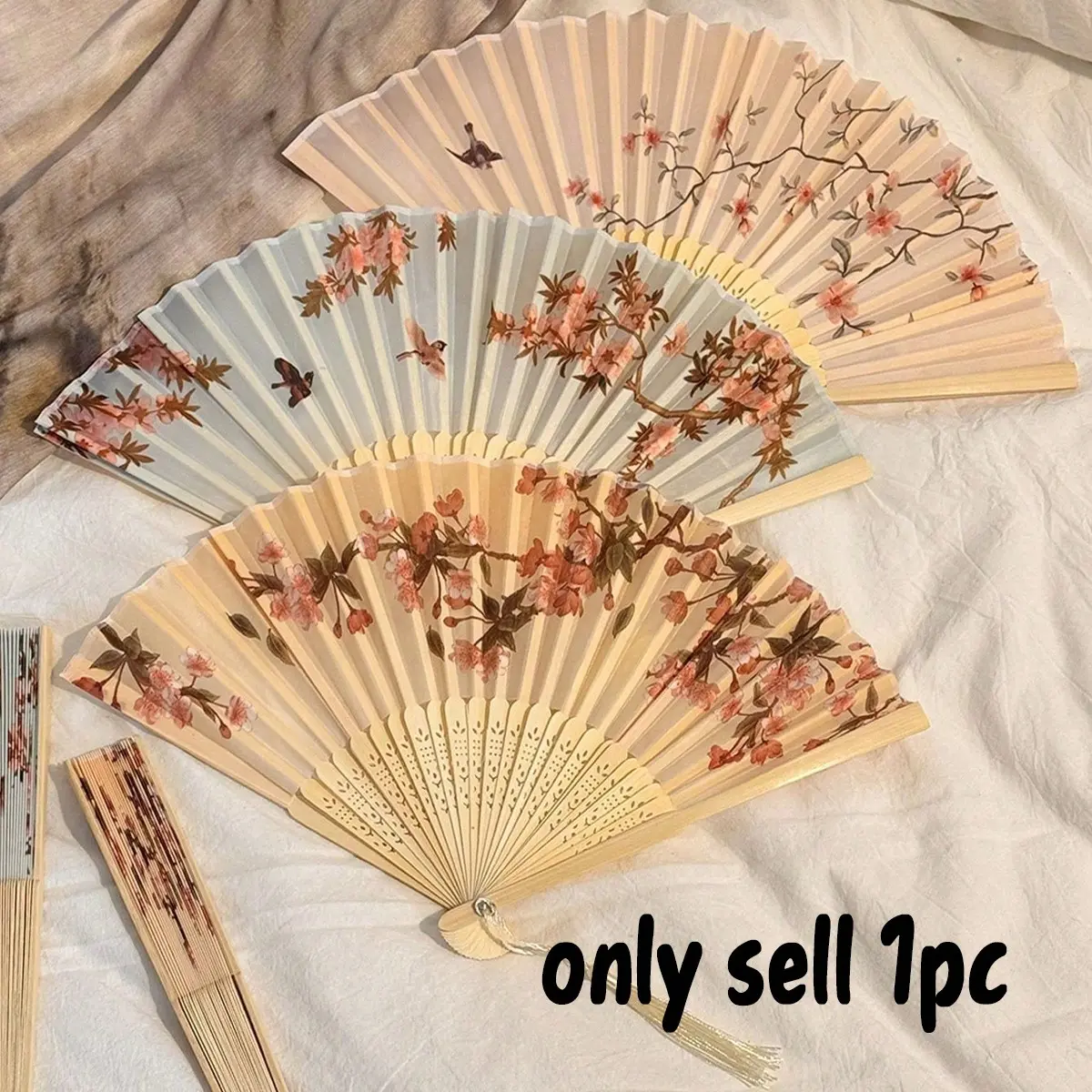 Vintage Folding Fan, Tassel Handheld Bamboo Fan, Peach Blossom Fan, Painted Fan, Wedding Fan, Couple Fan, Decorative Fan, Elegant Casual Style
