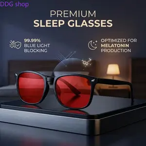 Unisex Night Sleep Eyewear, Classic Square Black Frame 99.99% Blue Light Filter Red Lens for Bedtime Screen Habits