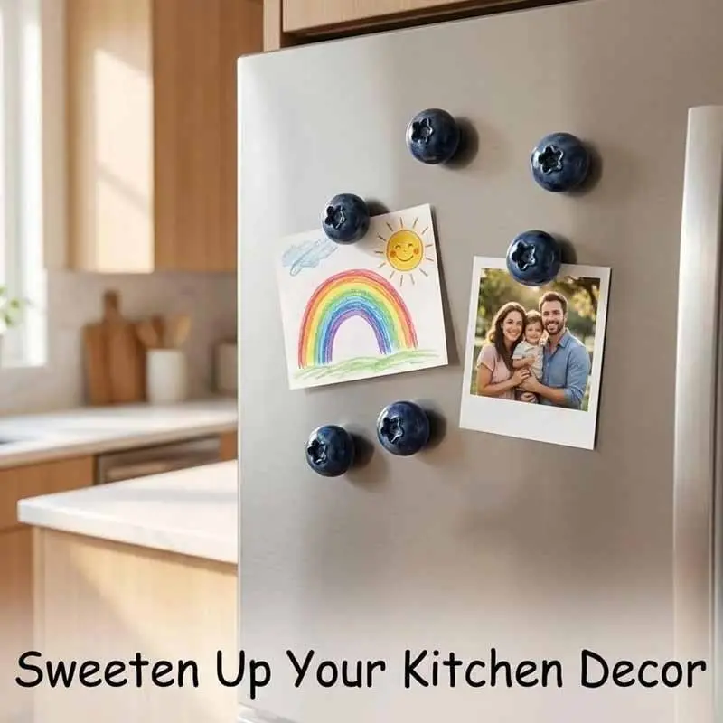 6pcs Blueberry Fridge Magnets, Refrigerator Decor Magnet, Magnetic Simulated Food Fridge Decorations, Mini Cute Kitchen Accessories, Gourmet Food, Housewarming Gift Set. Not Suitable for Stainless Steel Fridges.