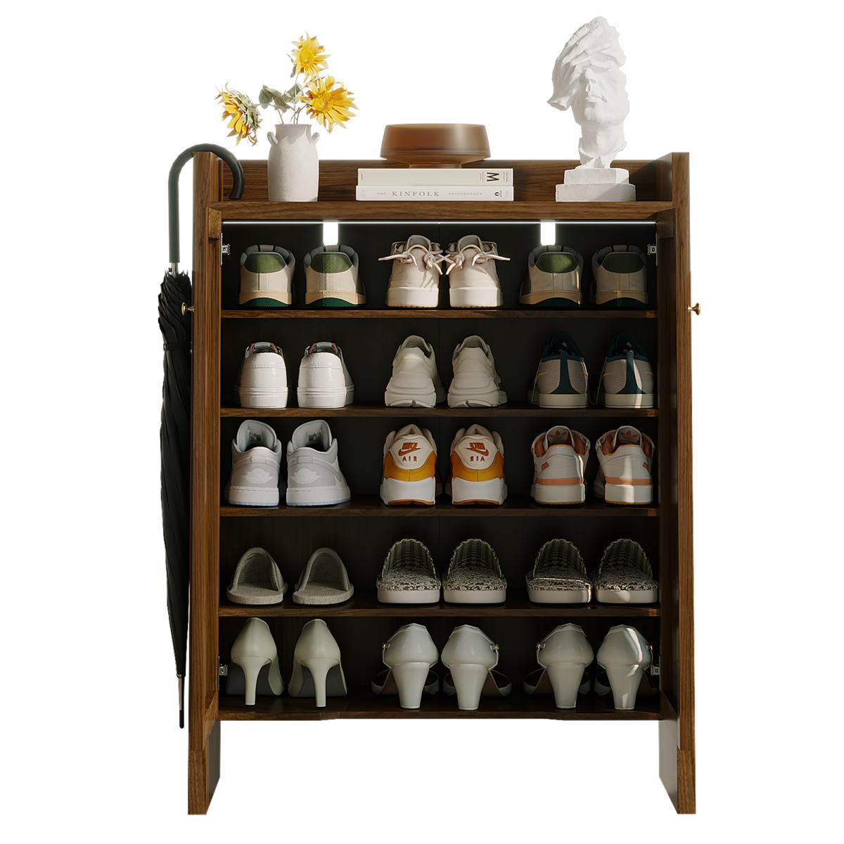 42.5" Tall Rattan Shoe Cabinet with Doors, 6-Tier Shoe Storage Cabinet with Adjustable Shelves, Wooden Freestanding Shoe Organizer Shoe Cabinet for Entryway,Hallway,Living Room (Walnut) 42.5" Tall Rattan Shoe Cabinet with Doors, 6-Tier Shoe Storage Cabinet with Adjustable Shelves, Wooden Freestanding Shoe Organizer Shoe Cabinet for Entryway,Hallway,Living Room (Walnut)
