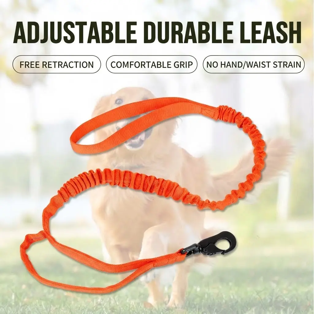 Shock-Absorbing Bungee Dog Leash with Dual Padded Traffic Handles | Heavy-Duty Anti-Pull Nylon Lead, Reflective Walking & Hiking Training Rope for Medium to Large Dogs