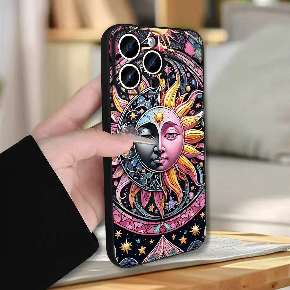 Artistic Celestial Theme Phone Case with Bohemian Sun, Moon, And Star Design, Compatible with Iphone 17, 16, 15, 14, 13, 12, 11, 7, X, XR, And XSMAX, Ideal Choice for Teenagers