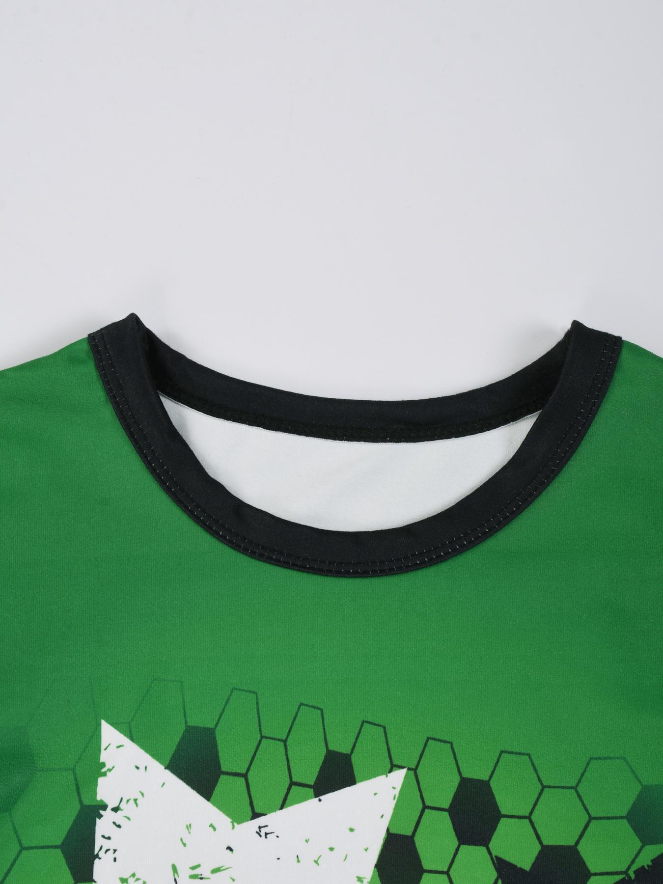Boy's Junior Cartoon Soccer Print Short Sleeve Tee & Shorts PJ Set, Casual Comfy Round Neck T-shirt & Shorts PJ Set, Kids Sleepwear for Summer, Pajama Sets