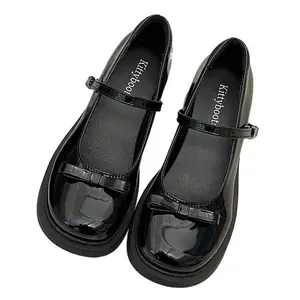 French Retro High Heel Mary Jane Shoes for Women, Summer Bow Brown Round Toe British Style Small Leather Shoes