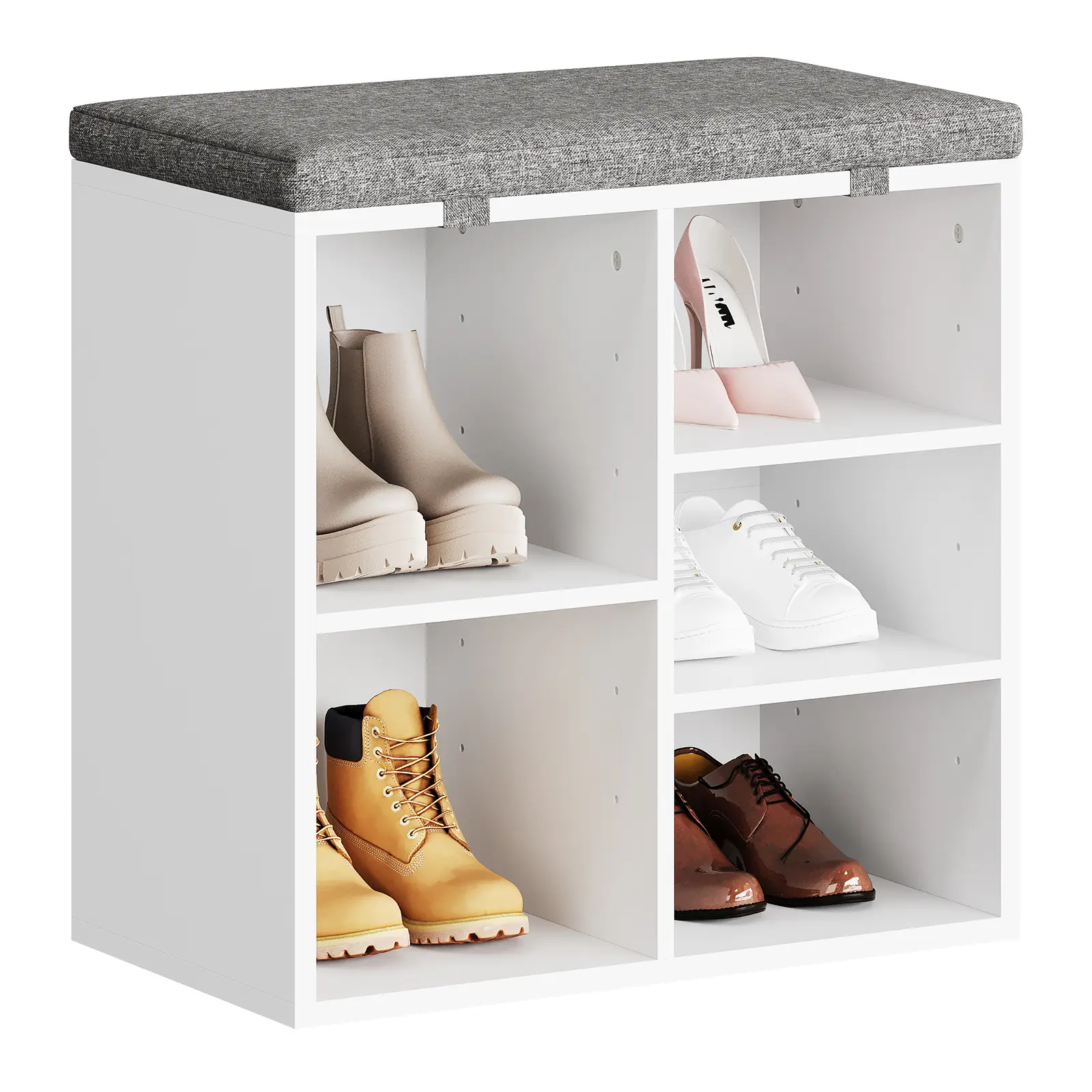 Cushioned Entryway Shoe Storage Bench – 3-Tier Adjustable Shelf, Multiple Cubbies & Seating – Ideal Shoe Organizer Bench for Entryway, Bedroom, or Living Room