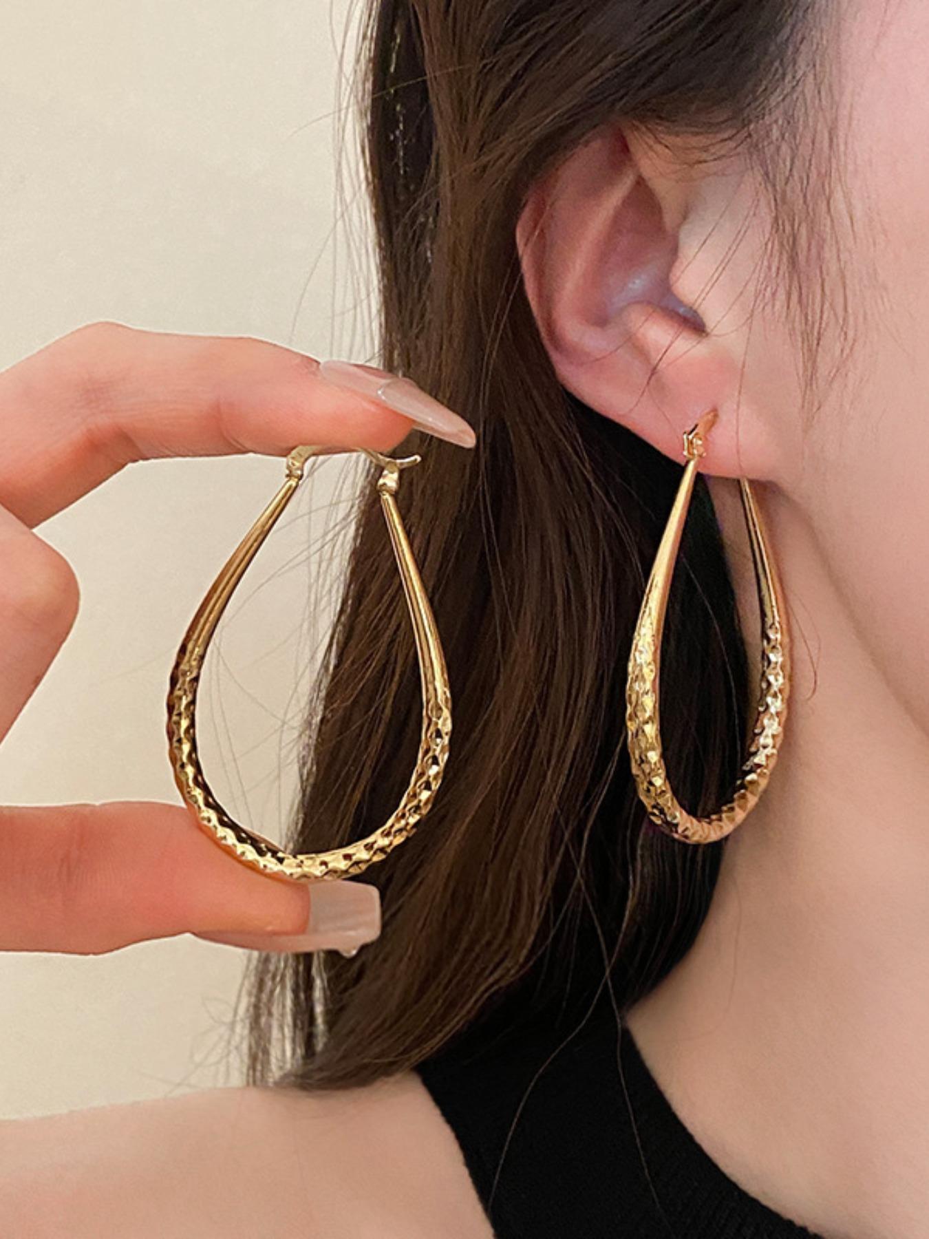 Women's Elegant Texture Metal Design Hoop Earrings, Exquisite Trendy Hoop Earrings, Gorgeous Jewelry As Birthday Gift for Girlfriend