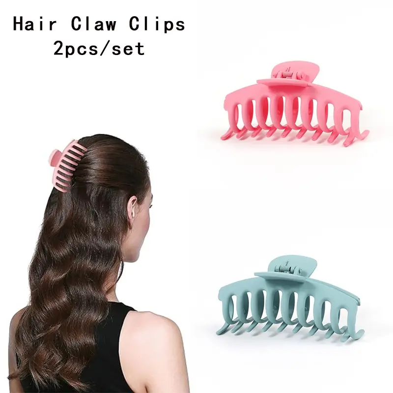 2 Pack Large Neutral Matte Hair Claw Clips Nonslip Large Claw Clip for Women and Girls Hair,, Solid Plastic Hair Accessories for Women Girls Daily Workout Makeup，Strong Hold Grips Hair Accessories 4 Inch (Pink+light blue)