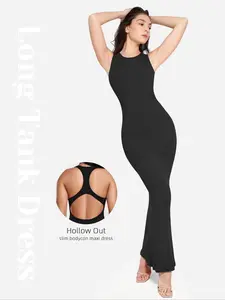 Women's Cut Out Halter Neck Tank Slim Long Dress, Elegant Sleeveless Ribbed Slim Fit Long Dress for Party Holiday, Ladies Shapewear for All Seasons
