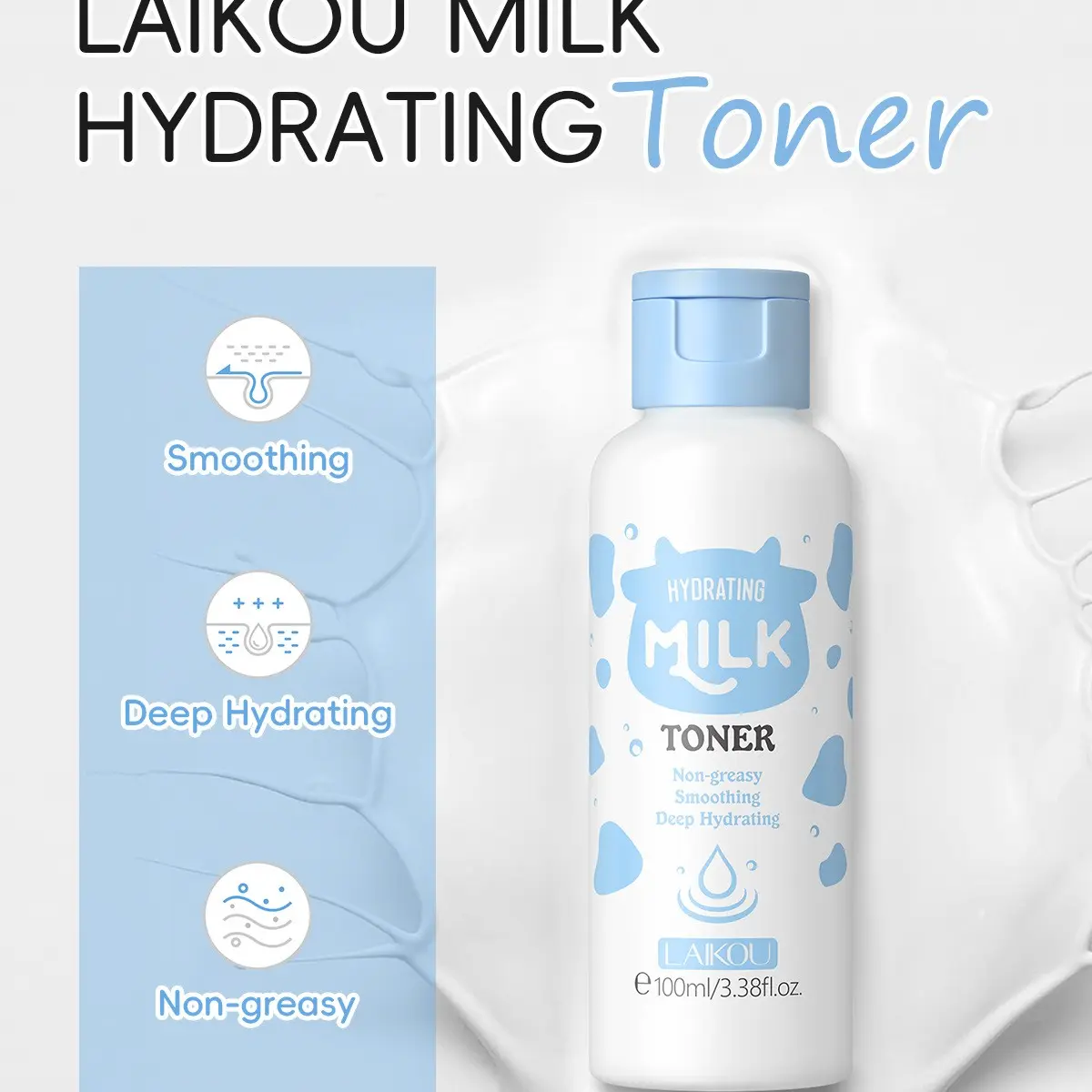 Milk Niacinamide Toner 100ML, Deep Hydration, Brightening, Pore Refining, Lightweight, Non-Greasy, Contains Milk Extract, Niacinamide, Licorice Root Extract，Lightweight Fast Absorbing ， Refines Pores & Smooths Texture ， K-Beauty Skincare Essential