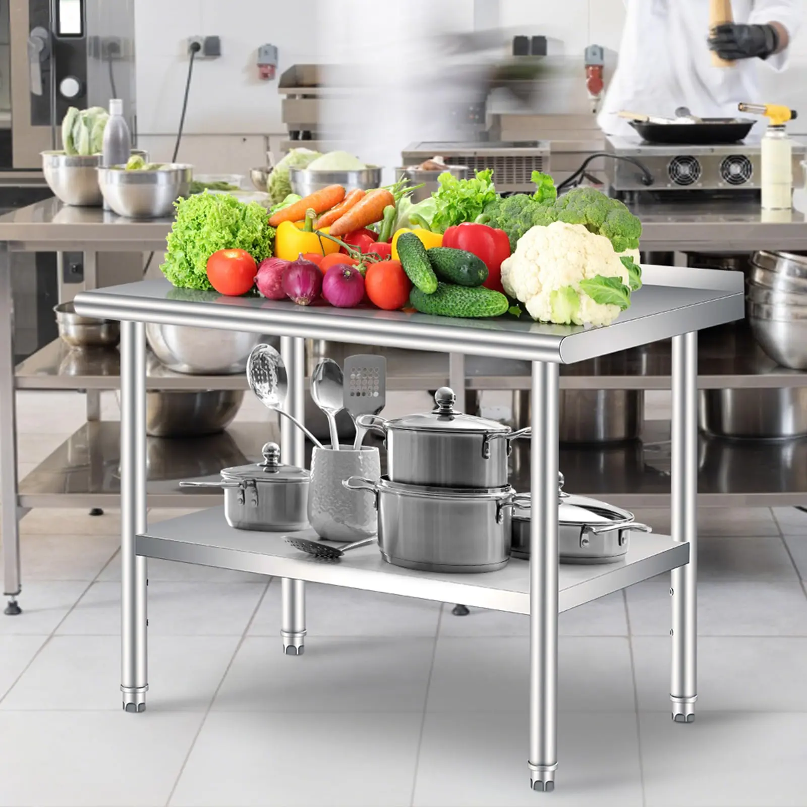 GARVEE Heavy Duty Stainless Steel Commercial Prep Table with Backsplash, Adjustable Undershelf, Perfect for Restaurant, Kitchen, Food Service, or Outdoor, Size: 48x24 Inch