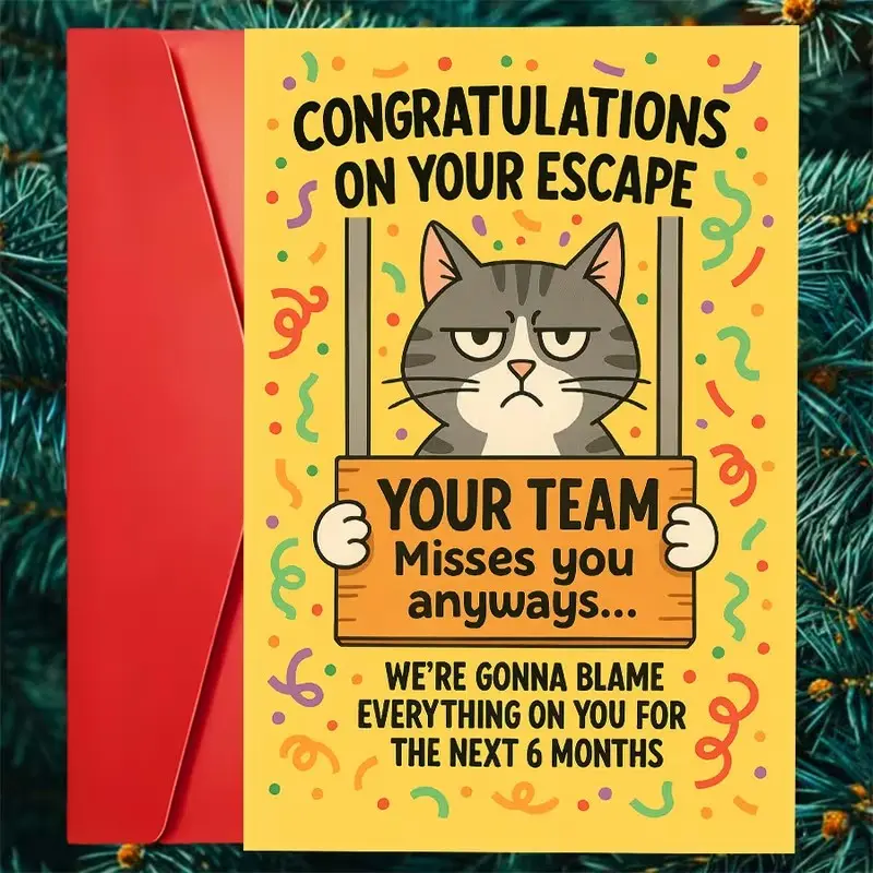 1 SET of humorous farewell cards, perfect for colleagues who are leaving or retiring—an ideal way to express the team’s gratitude. Great for office farewell parties and parting messages. Christmas gift.