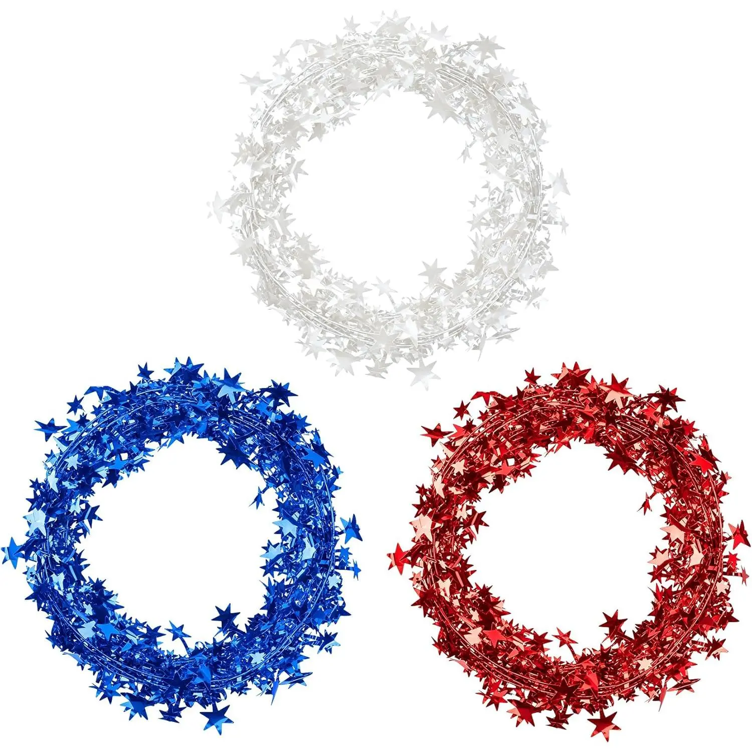 4th of July Star Garland, 74 Feet Red White Blue Patriotic Star Wire Tinsel Garlands, Hanging Star Fourth of July Decorations for Home Offices Wedding Birthday Independence Day Party Decor Suppliesfidget toys