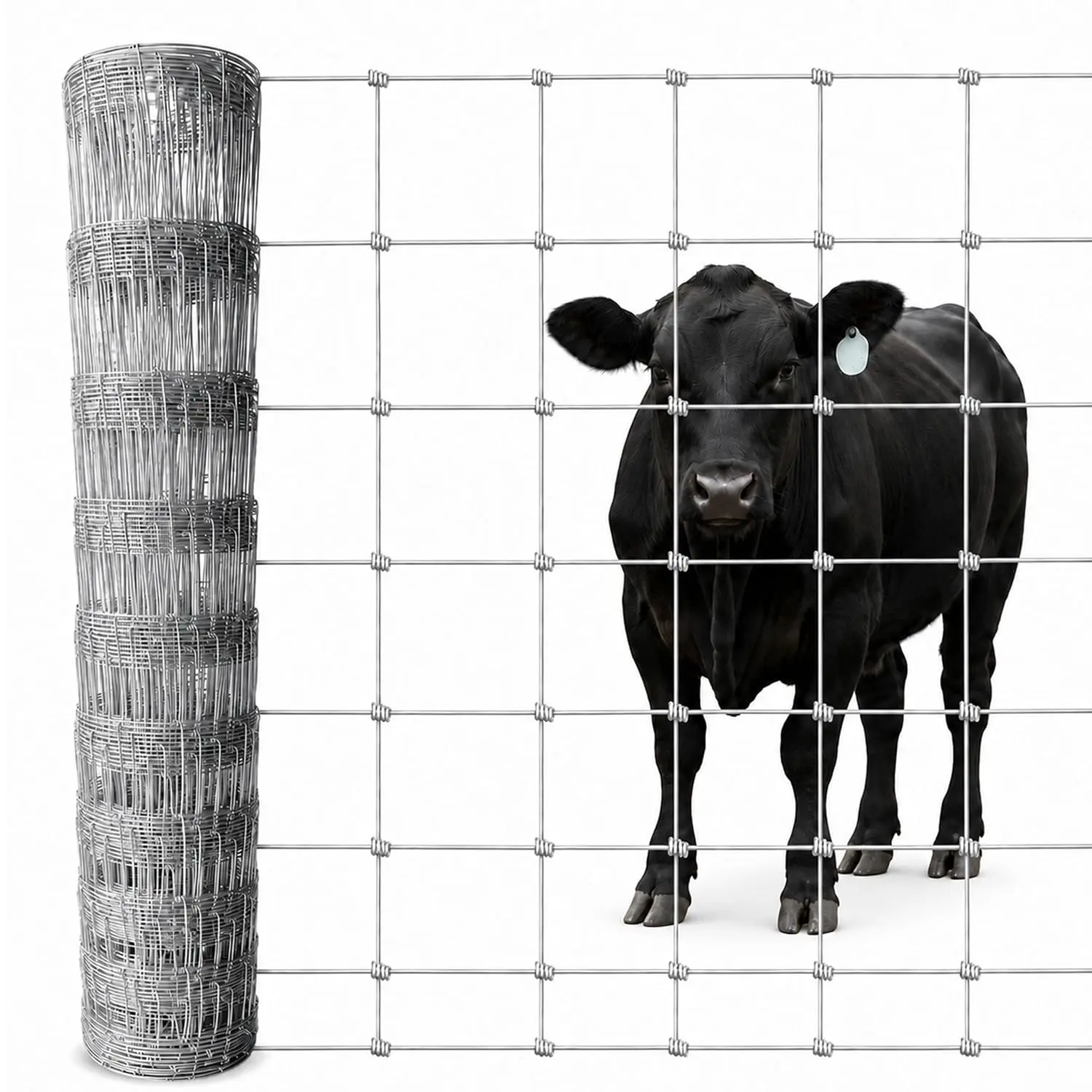 Galvanized Woven Wire Farm Fence, 4ft x 164ft Heavy-Duty Livestock Fence with Hog Wire Mesh for Ranch Animal Enclosure, Garden Protection