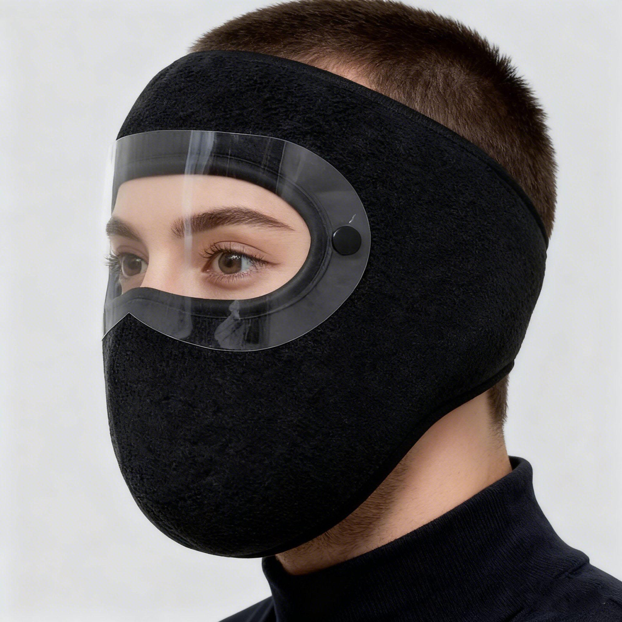 Winter Warm Face Cover with Removable Eye Shield Thick Fleece Lined Full Face Mask for Men Women Outdoor Cycling Motorcycle Riding Cold Weather Pink Black