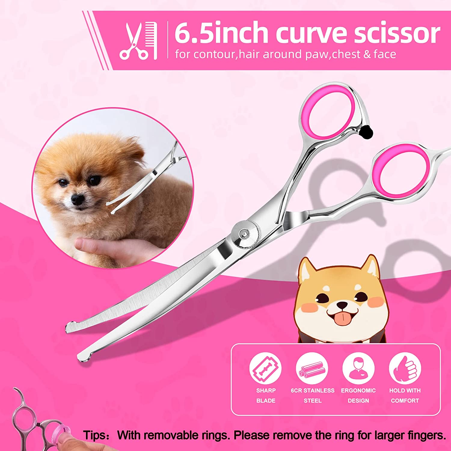[Explosive]7 PCS Professional Pet Dog Grooming Scissors Set Straight Curved Thinning Shear, Dog Scissors for Grooming
