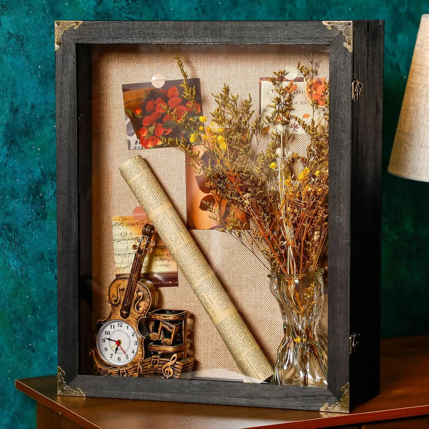 16x20 Inch Shadow Box, 4.7in Depth Shadow Boxes Display Cases with Cork Board Backing, Rustic Burnt Wood Box for Flower Bouquet, Wedding Pictures, Photos and Keepsake (Black)