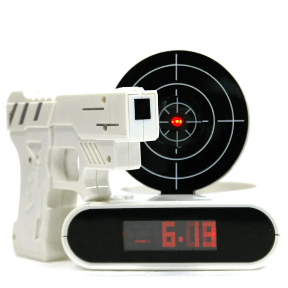 Interactive Target Shooting Alarm Clock with Infrared Controller, Custom Voice Recording, LED Digital Display and Pop-Up Target