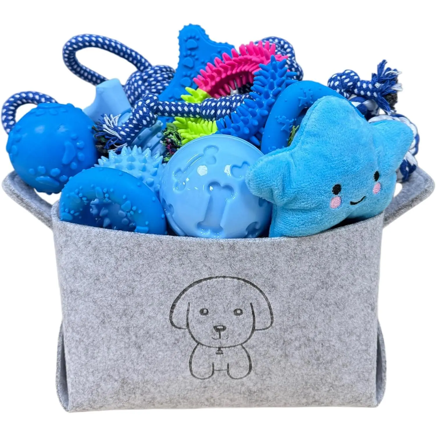 Upgraded 21 count Puppy  Toys - Blue Puppy  Toys Bundle for , Puppies  Toys with Durable Rope Rubber Ball,  Interactive Toys for Small Medium Dogs with Basket