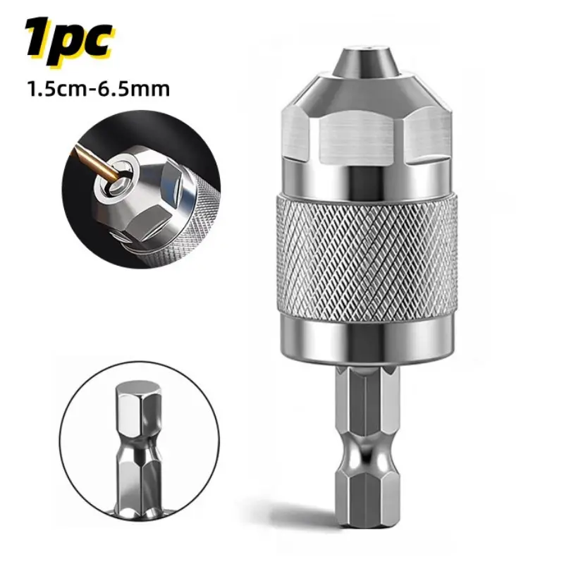 Drill Chuck – 1/4 Inch Attachment, Hex Handle Quick Change Design, 3-Jaw Strong Grip System, Precision Metal Structure