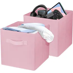 2 Pcs Storage Cubes, 10.5 Inch Collapsible Storage Bins, Fabric Foldable Bins for Organization, Durable Storage Bins for Closet, Shelves, Offices (Pink)