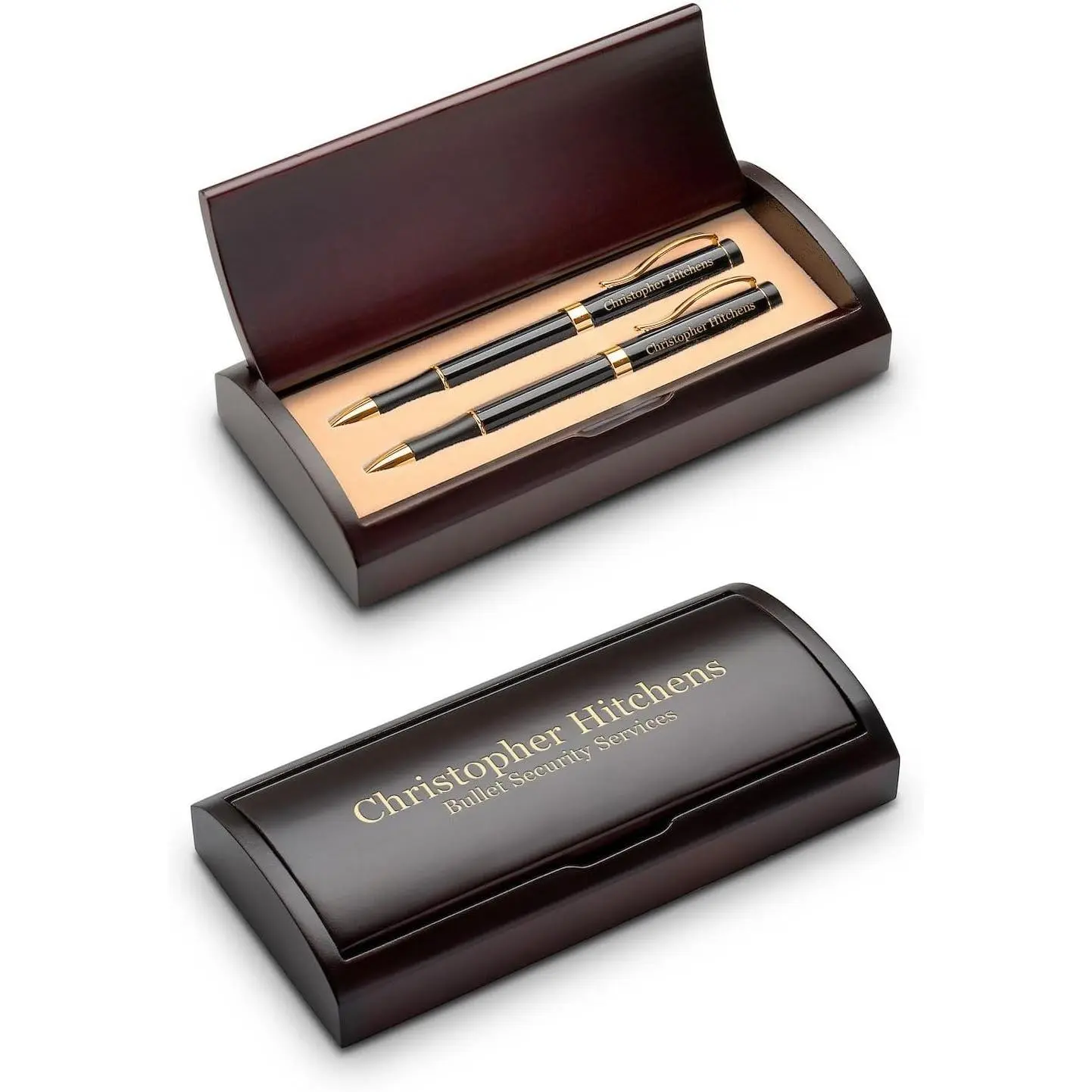 | Personalized Ballpoint Pen & Pencil Set in Rosewood Box with Custom Engraving