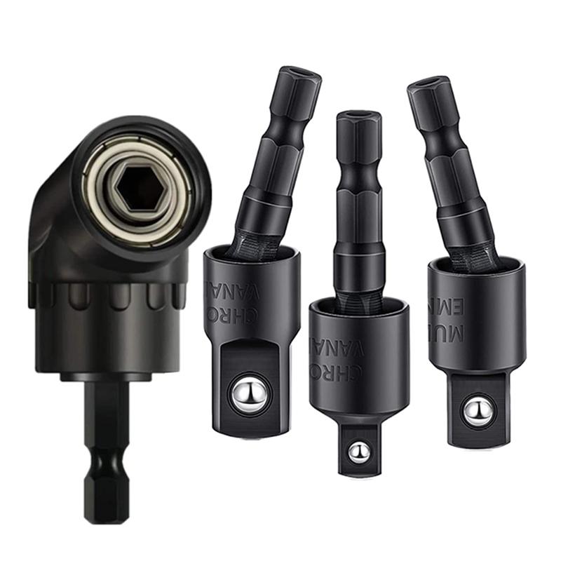 Impact Grade Sockets Adapter Set, 4 Counts Power Drill Sockets Adapter Set with 360° Rotatable Hex Shank Drill Adapters, Screwdriver Drill Bit Holder, Drill Attachment