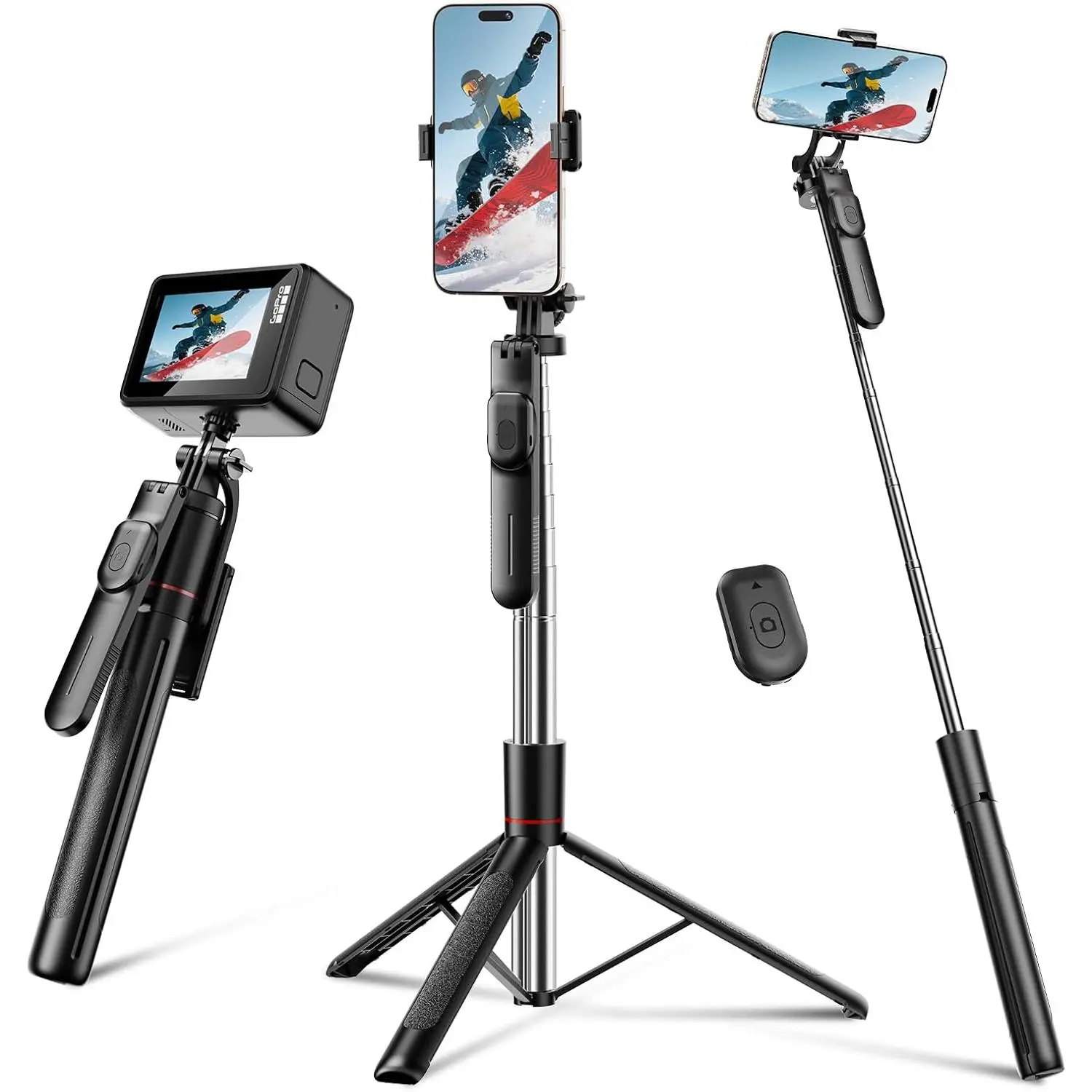 67" Cell Phone Tripod Stand & Selfie Stick with Wireless Remote, All in One Multifunctional Selfie Stick Tripod for iPhone Android Action Camera GoPro Insta360 DJI OSMO Pocket 3 Accessories