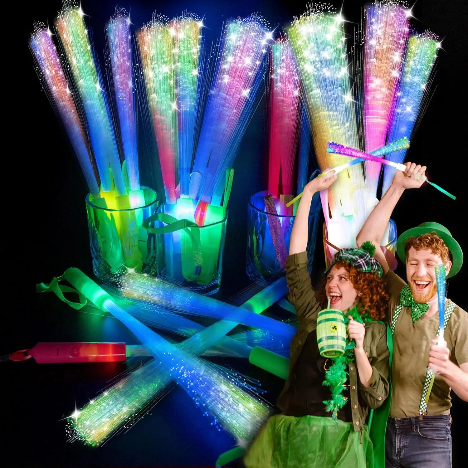 28 PCS Glow Fiber Wands Sticks, LED Light Wands, Glow in The Dark Party Supplies, Fiber Optic Wands, LED Flashing Sticks, Fiber Optic Light Wand Stick for July 4th Party, Wedding, Halloweenfidget toys