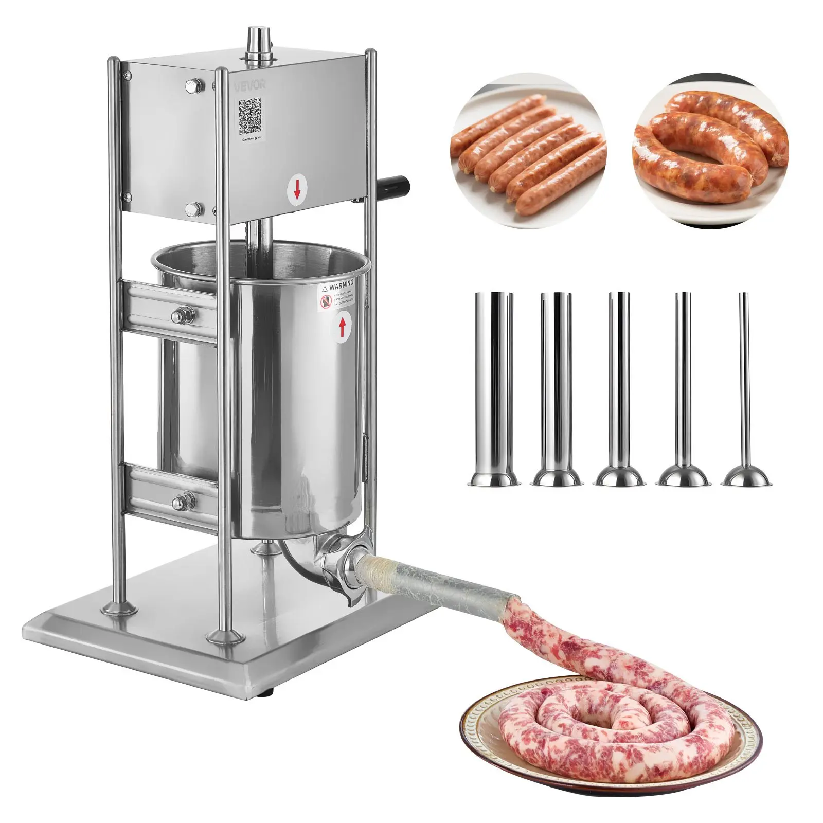 【DealsForYouDays】VEVOR Manual Sausage Stuffer, 22 LBS / 10 L Vertical Meat Stuffer, Dual-Speed Sausage Casing Meat Filling Machine, Stainless Steel Heavy Duty Filler with 5 Stuffing Tubes, for Commercial & Home Use