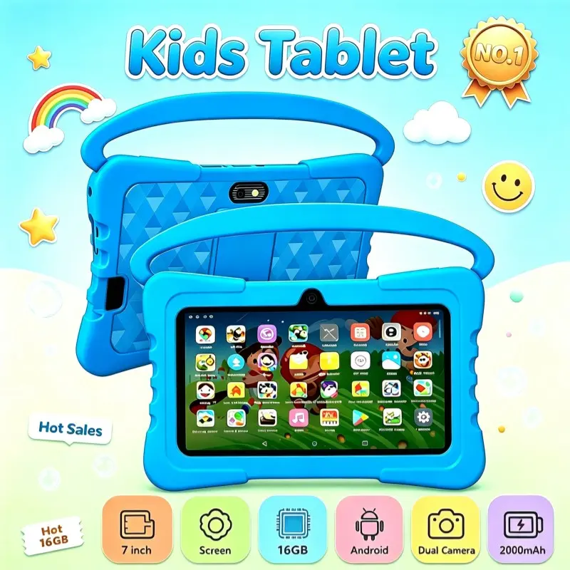 Educational Tablet, 7-Inch Android System, Portable Touchscreen, 16GB Storage, HD Display, Dual Cameras, 2000mah Battery, Wi-Fi Supported, Tablet for Students
