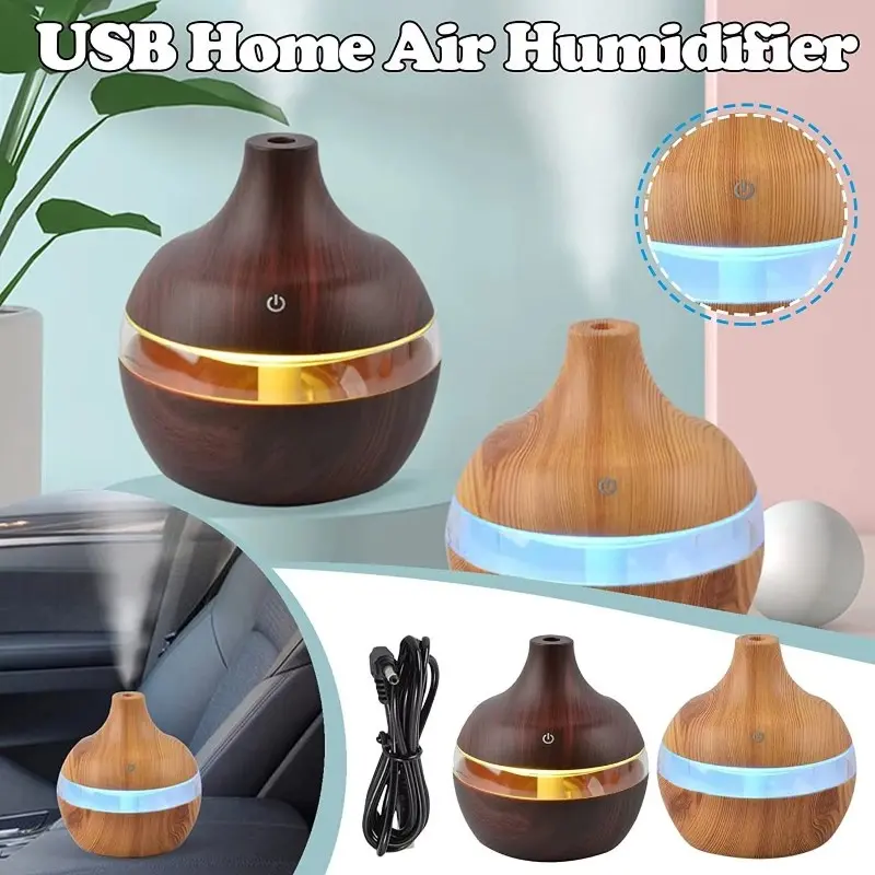 Wood Grain Look Ultrasonic Cool Mist Aromatherapy USB Powered Humidifier Portable Electric Desktop Diffuser for Home Use Keep Air Moist Improve Indoor Air Quality for Room