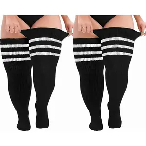 Plus Size Thigh High Socks,Striped Plus Size Thigh High Stockings for Women,Adjustable Fit,Extra Long Striped Over The Knee Socks