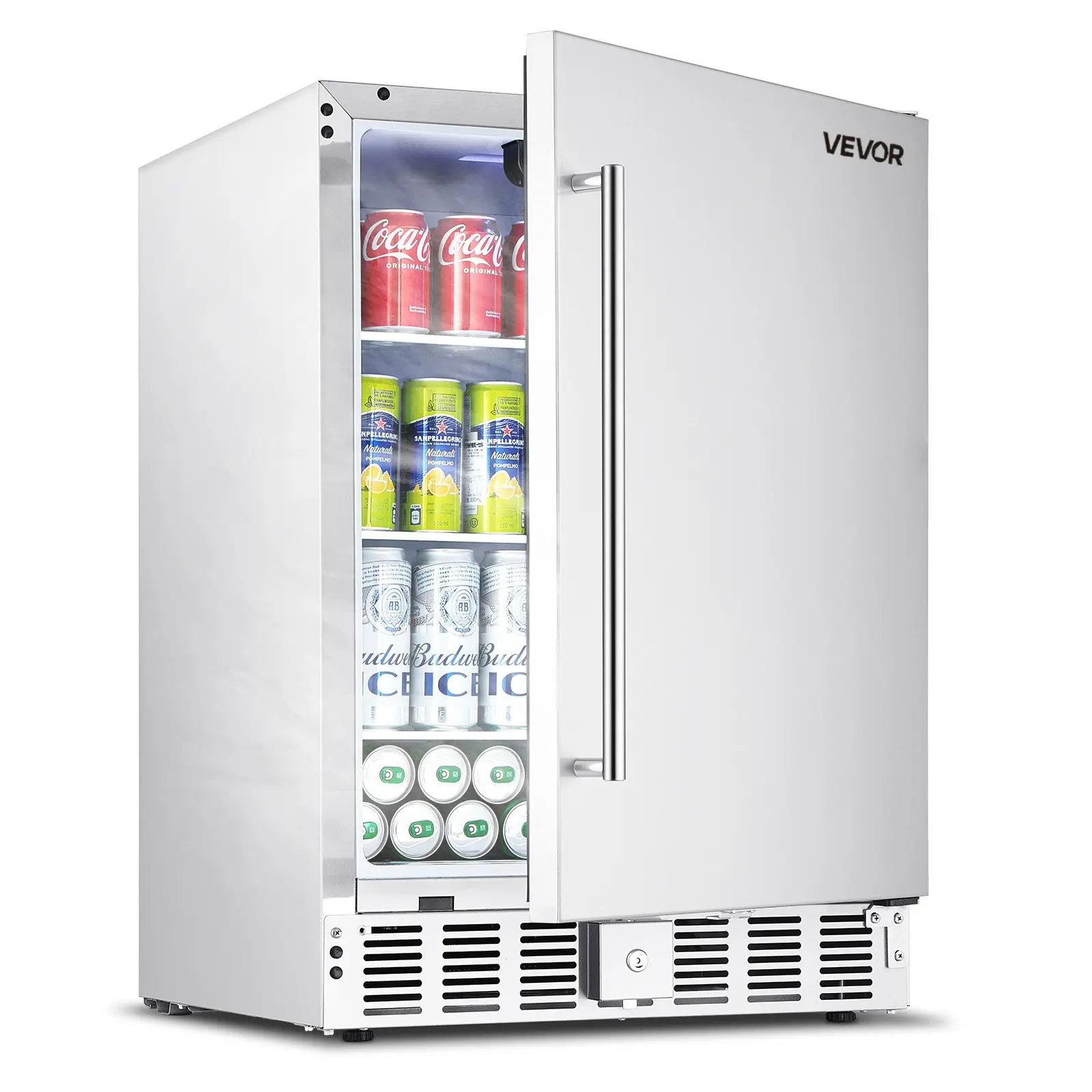 VEVOR 24-Inch Indoor/Outdoor Beverage Refrigerator, 150 QT Freestanding or Undercounter Beverage Fridge, 180 Cans Built-in Beer Fridge with Stainless Steel Body for Residential Home Bar Commercial Use