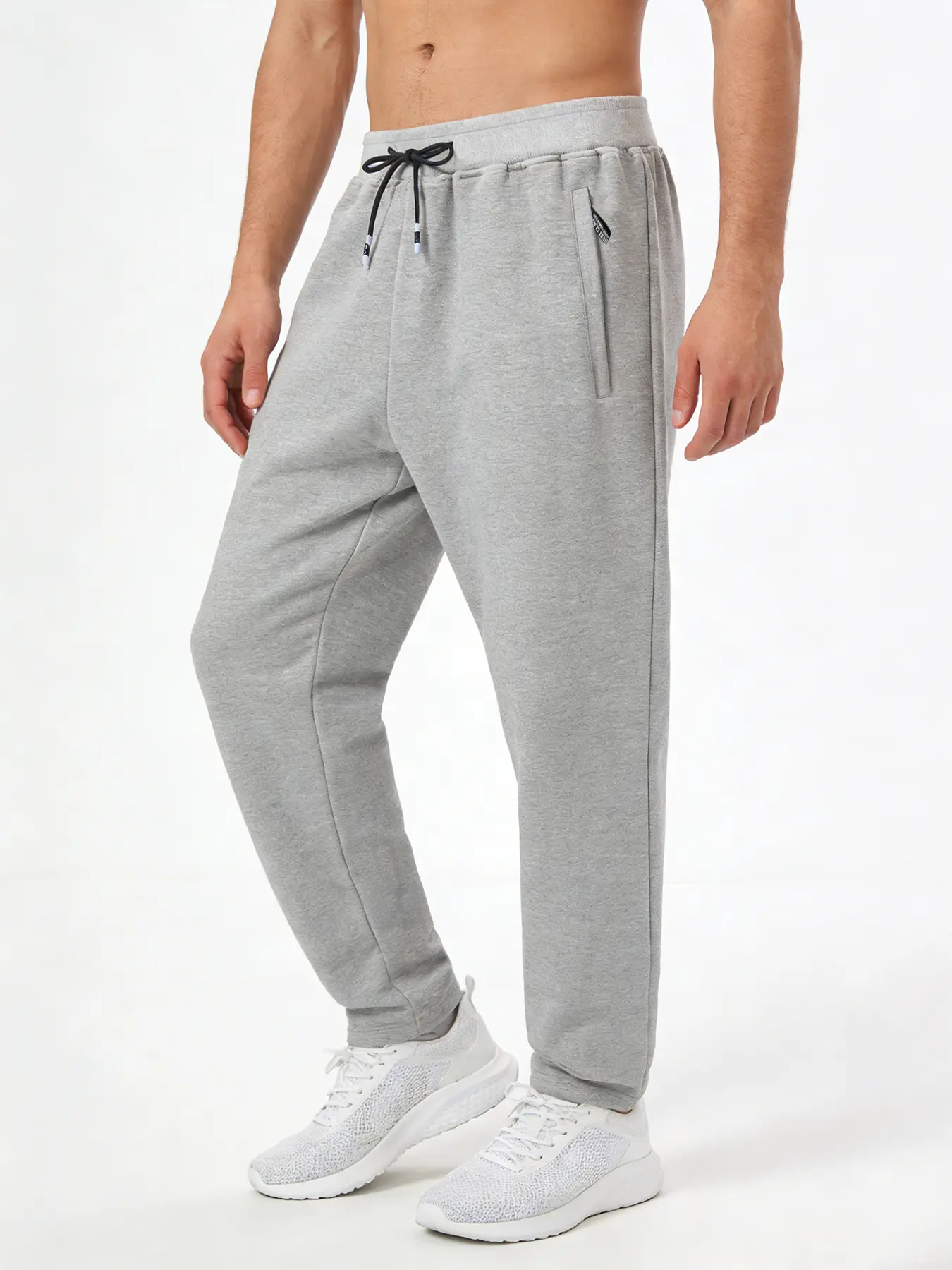 Men's Simple Casual Jogger Pants, Elastic Waist Drawstring, Zip Pocket Design, Knit Sportswear, Straight Leg, Gym & Daily Wear, All Seasons