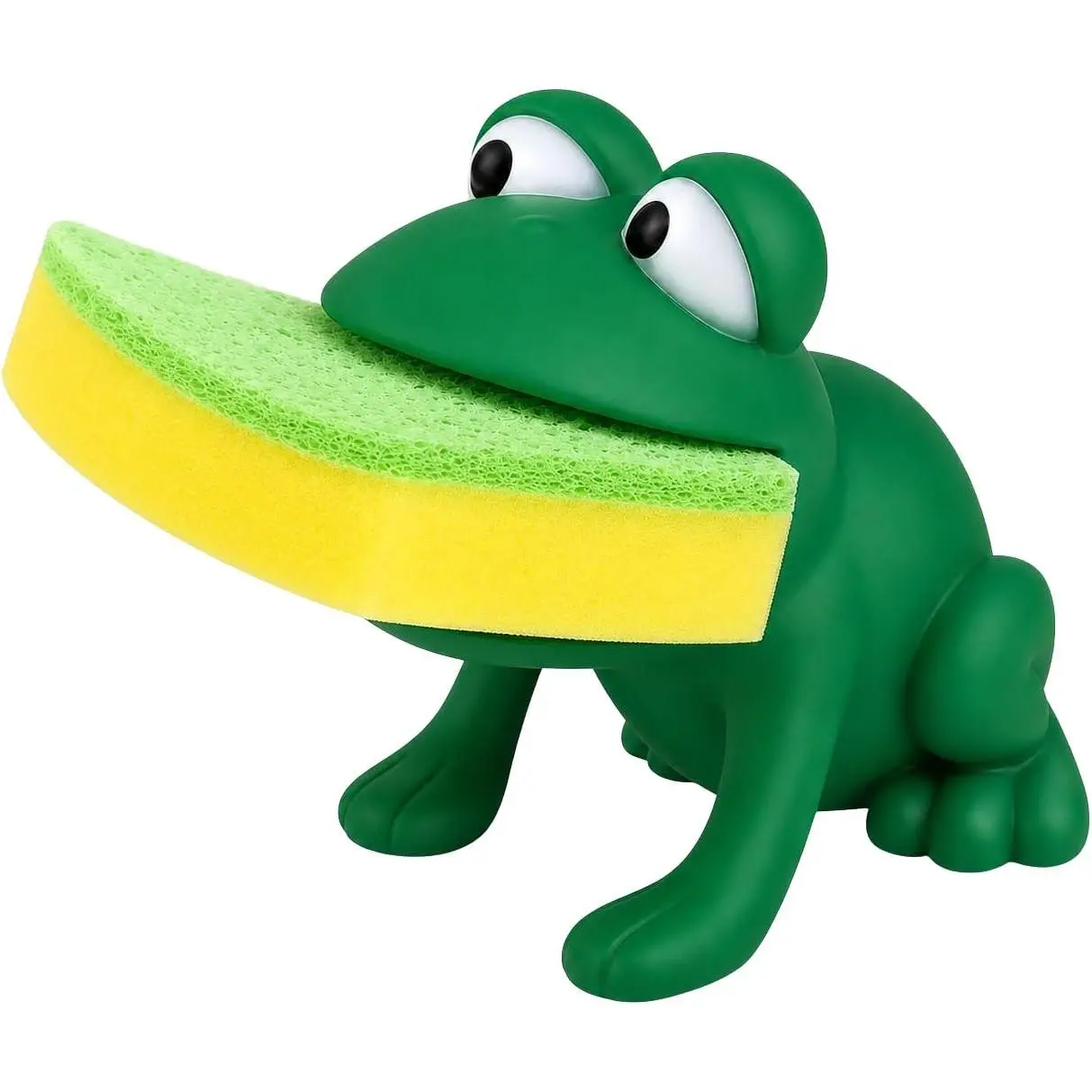 Frog Sponge Holder with -Sided Sponge, Green  Shape Kitchen Sink Sponge , Cute Plastic Dish Sponge Organizer, Novelty Countertop Decor