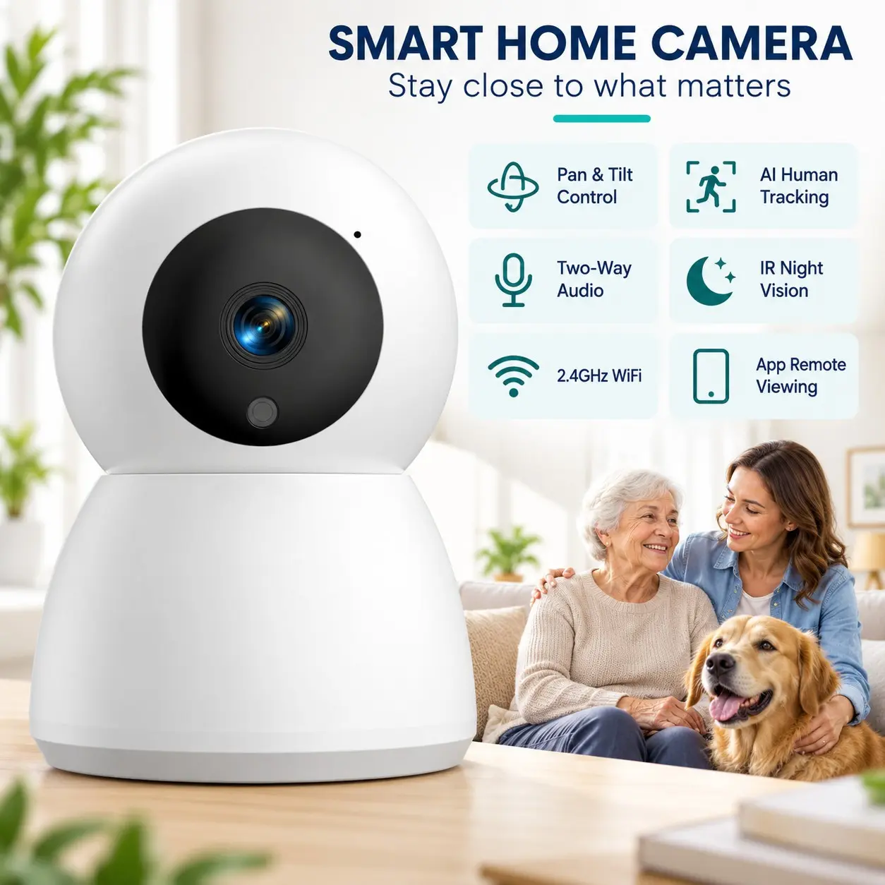 1PC PTZ WiFi Security Camera, Smart Indoor Camera, Smart Home, 360° Pan/Tilt, AI Human Detection & Tracking, IR Night Vision, Two-Way Audio, Sound & Light Alarm, USB-C Powered, App Remote View, for Home, Baby, Pet & Elderly Monitoring