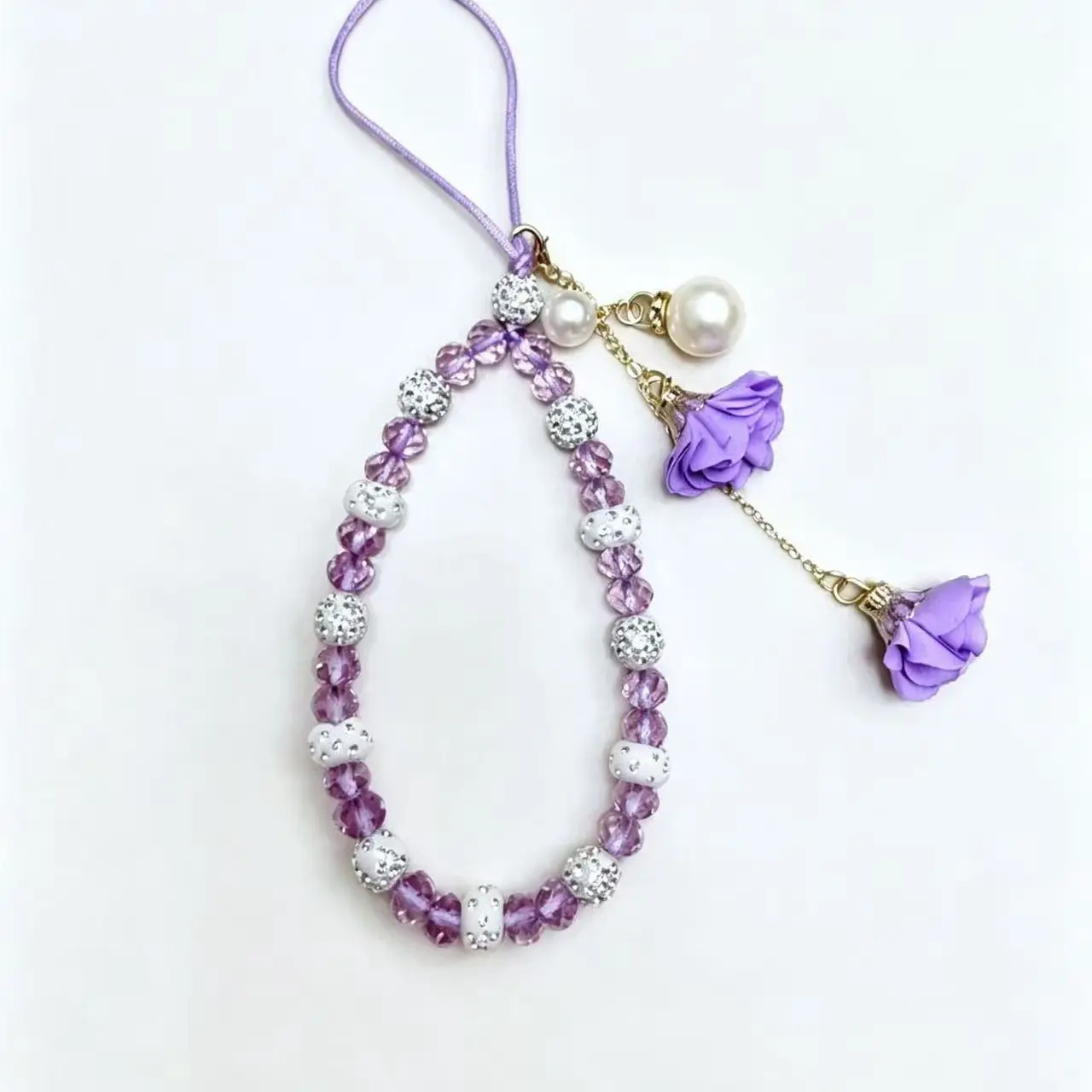 Short - style mobile phone lanyard, creative gypsum flower bracelet, crystal - pendant mobile phone case flower accessory for women, Phone Chain, Phone Sling, Phone Charm, Cell Phone Charm, Phone Accessories