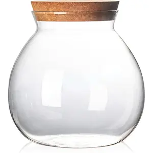 1 count (500G/17oz) Clear Empty Round High Borosilicate Glass Bottle with Cork Cap Refillable Large Capacity Sealed Bottles Vial Jars Candy Dispenser Container Pot Jar  Storage for  Kitchen