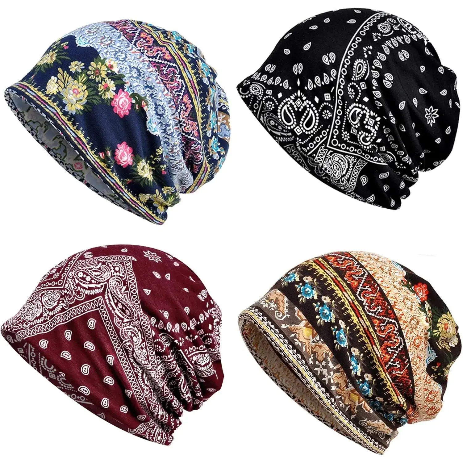Cotton Slouchy Flower Graphic Beanie - Soft, Lightweight Running Cap for Adults, Ideal for Friends' Dating, Hip-Hop Skull Hat for Men