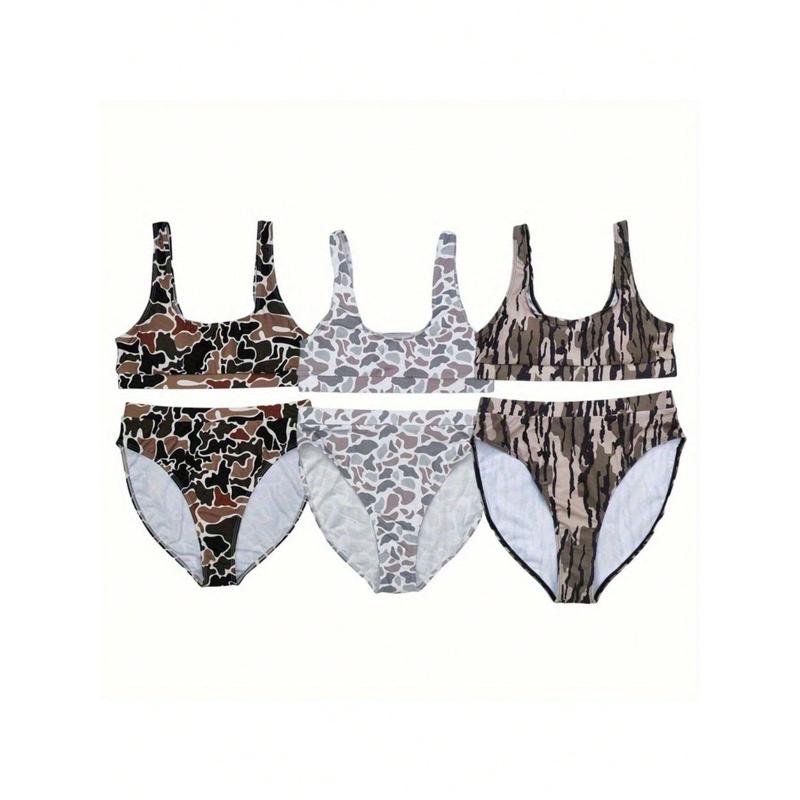 2Pcs Camo Print Sport Traning Top&Shorts Suit Set for Women Sleeveless Top & Shorts Set Summer Beach Swimwear Swimwear Summer Sleeveless Shorts Swimsuit Set Camo Brown Bathing Suit Clothing