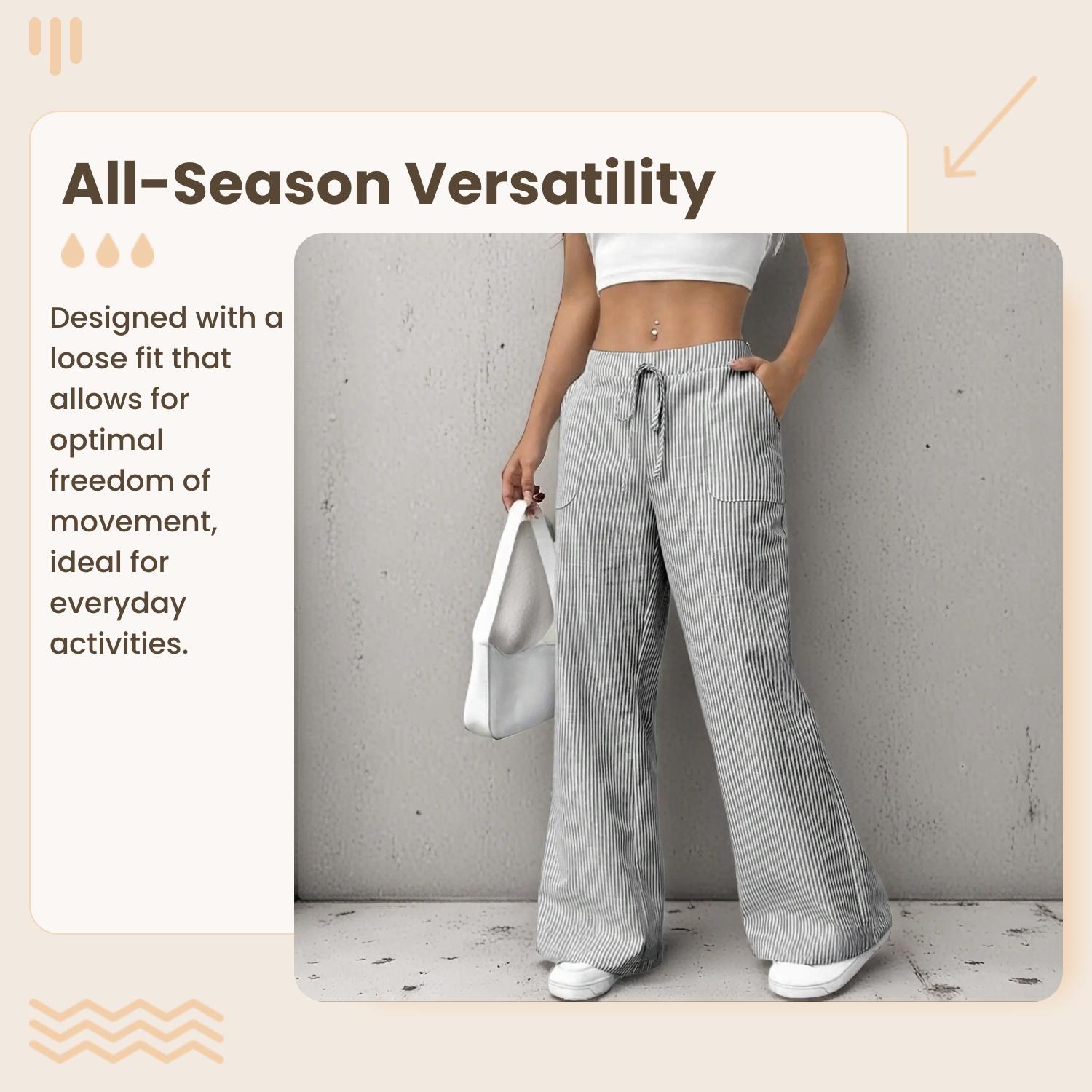 Women's Striped Print Wide Leg Pants, Casual Comfy Trousers for Daily Wear, Ladies Bottoms for All Seasons