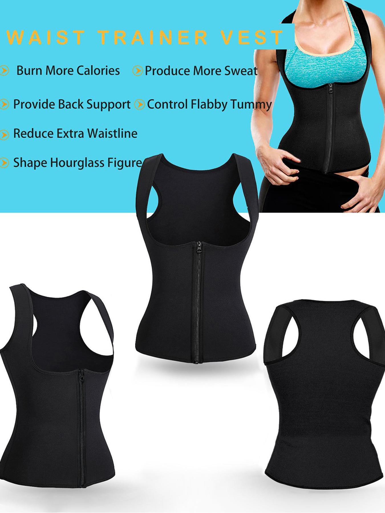 Women's Solid Zipper Sauna Tank Top, Casual Comfortable Tummy Control Shaper, Ladies Zipper Front Shapewear for All Seasons