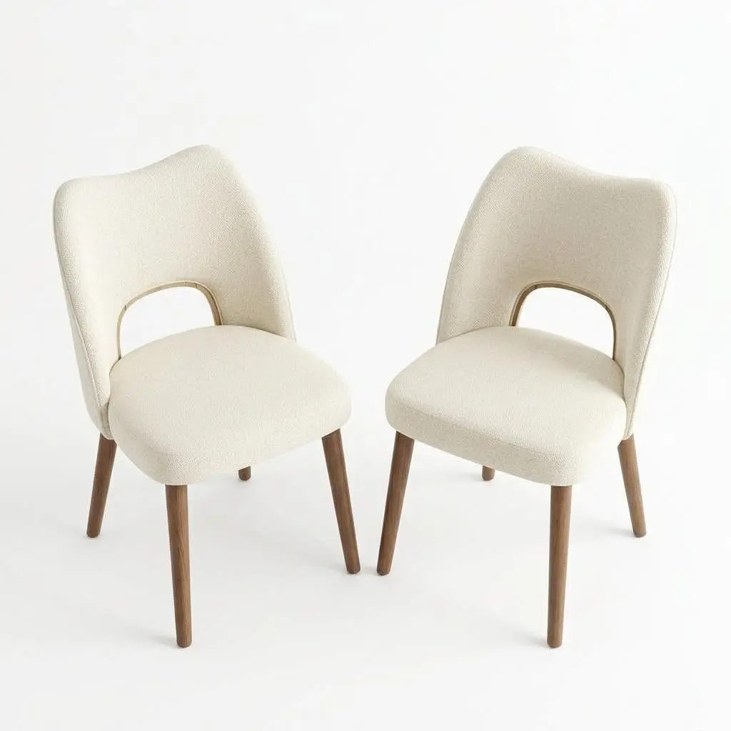 GARVEE Wooden Dining Chairs Set of 2, Modern Fabric Upholstered Dining Room Chair Hollow Back Kitchen Chairs with Adjustable Foot Pads, Farmhouse Dinner Chair for Kitchen Dining Room, White
