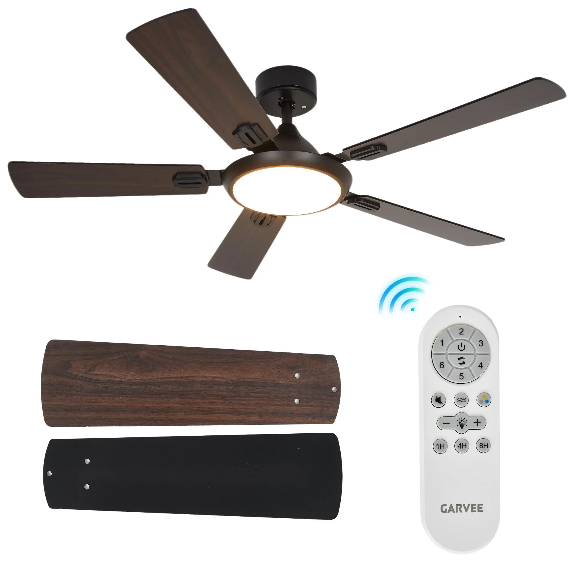52" Ceiling Fan with Lights and Remote, Quiet DC Motor 5-Blade Fan with 6 Speeds, Dimmable LED Ceiling Fan with 3 Color Temperatures, Wide Voltage Modern Fan for Bedroom, Living Room & Patio, Reversible Airflow, Energy Saving