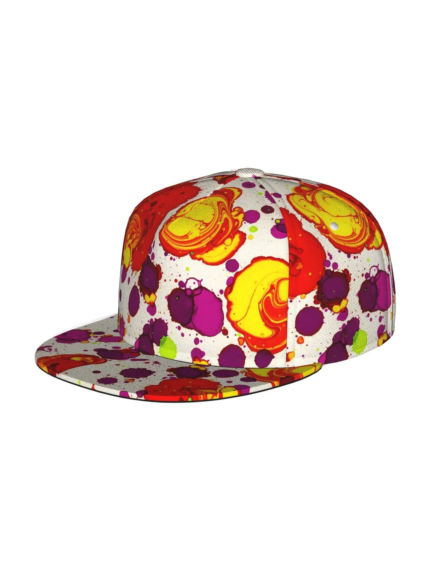 Colorful Splatter Pattern, Men Women Unisex Flat Brim Baseball Cap, Hip Hop Streetwear Snapback Trucker Hat for Skateboarding Dance Outdoor Sports, Adjustable Punk Style Sun Hat Snapback