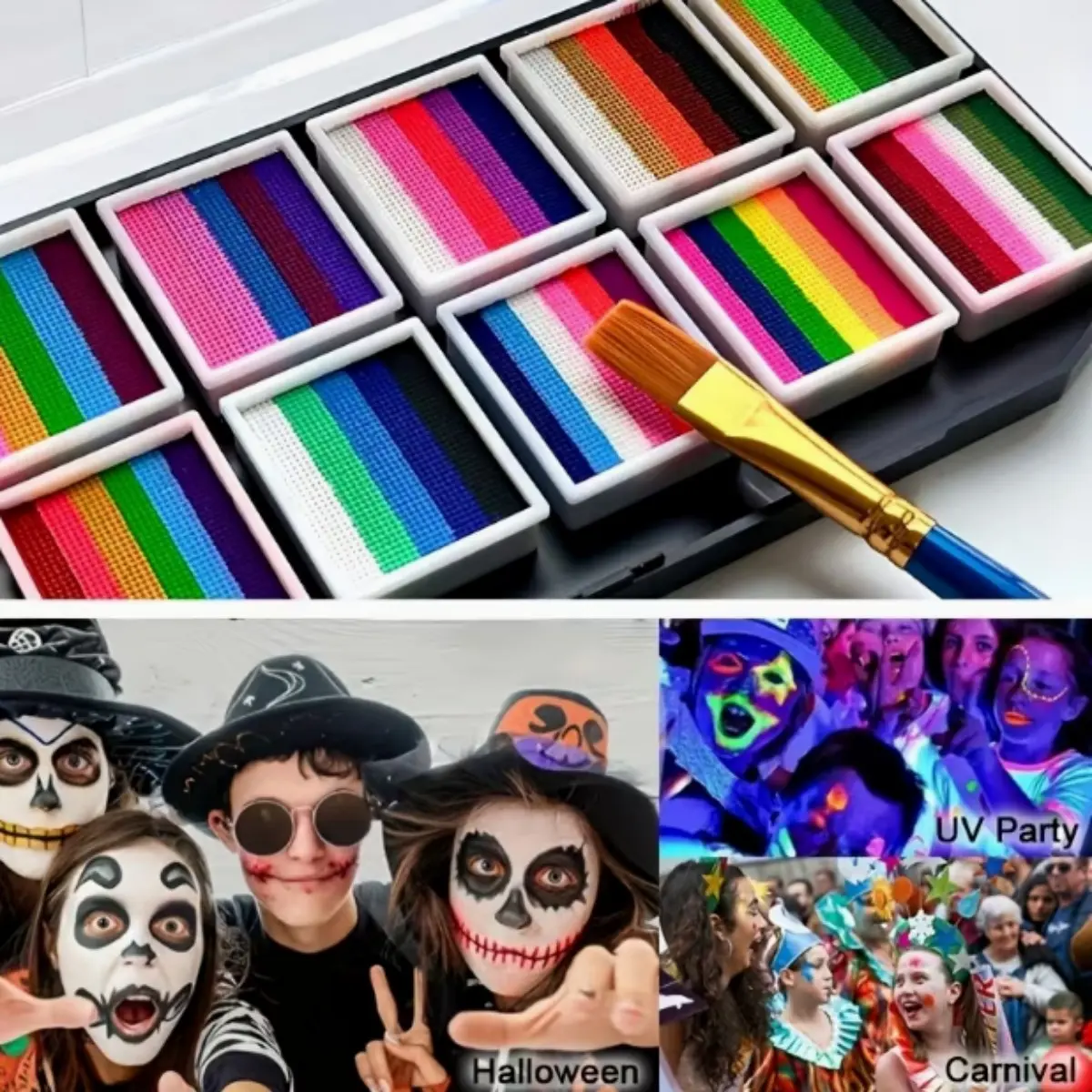 Large Capacity Professional Face Body Painting Set, 12 Color Rainbow Palette, Easy Clean Non-Toxic, Ideal for Cosplay, Parties, Stage Makeup