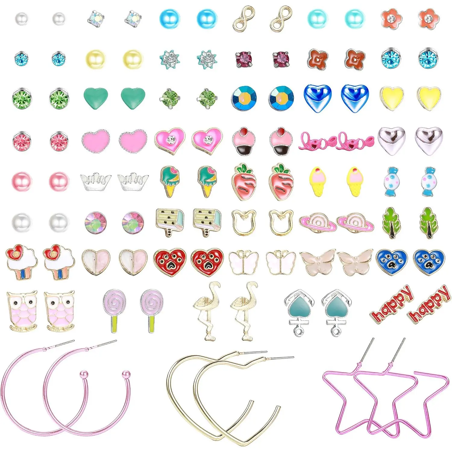 50 Pairs Cute Stud Earrings Set for Women, Stainless Steel, Faux Pearl & CZ Assortment for Daily Casual Wear, Earrings For Women, Assorted Pairs, Cz Accents, Daily Wear, Faux Pearls, Dainty Earrings