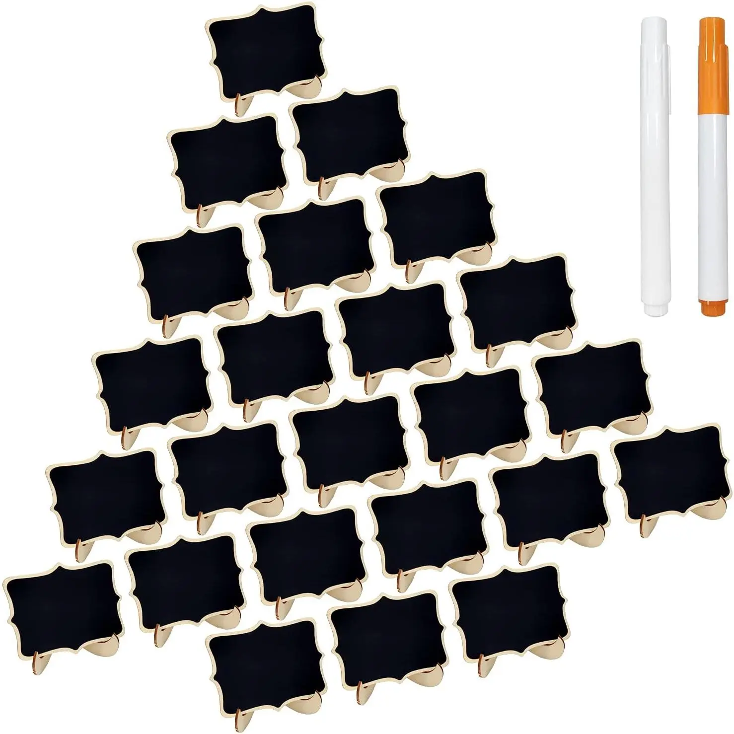 24 count Wooden Mini Chalkboards Signs for  Signs, Wedding Signs, Message Signs, Event Decorations, and Include Wave-Shaped Board, Wooden Stand, 2 Markers.
