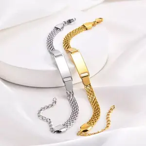 Personalized Stainless Steel Mesh Bracelet for Women | Custom Name Blank Lettering Bangle | Trendy Titanium Steel DIY Jewelry Gift